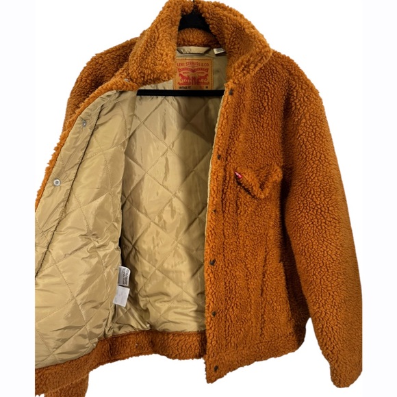 Levi Straus Levi's Mens All Over Sherpa Trucker Jacket Orange Medium - Picture 4 of 7